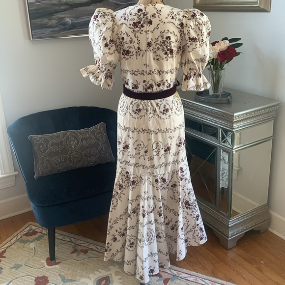NICOLA BATHIE Antonio Melani Designer floral puff sleeve ivory purple dress  8 - Picture 8 of 15